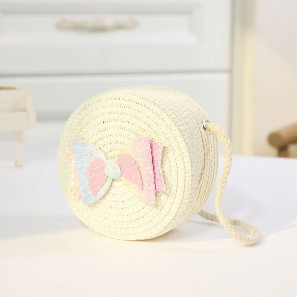 Casual Children's Straw Beach Bag Birthday Gifts Straw Cute Handbag Heart Pattern Crossbody Bag Kids