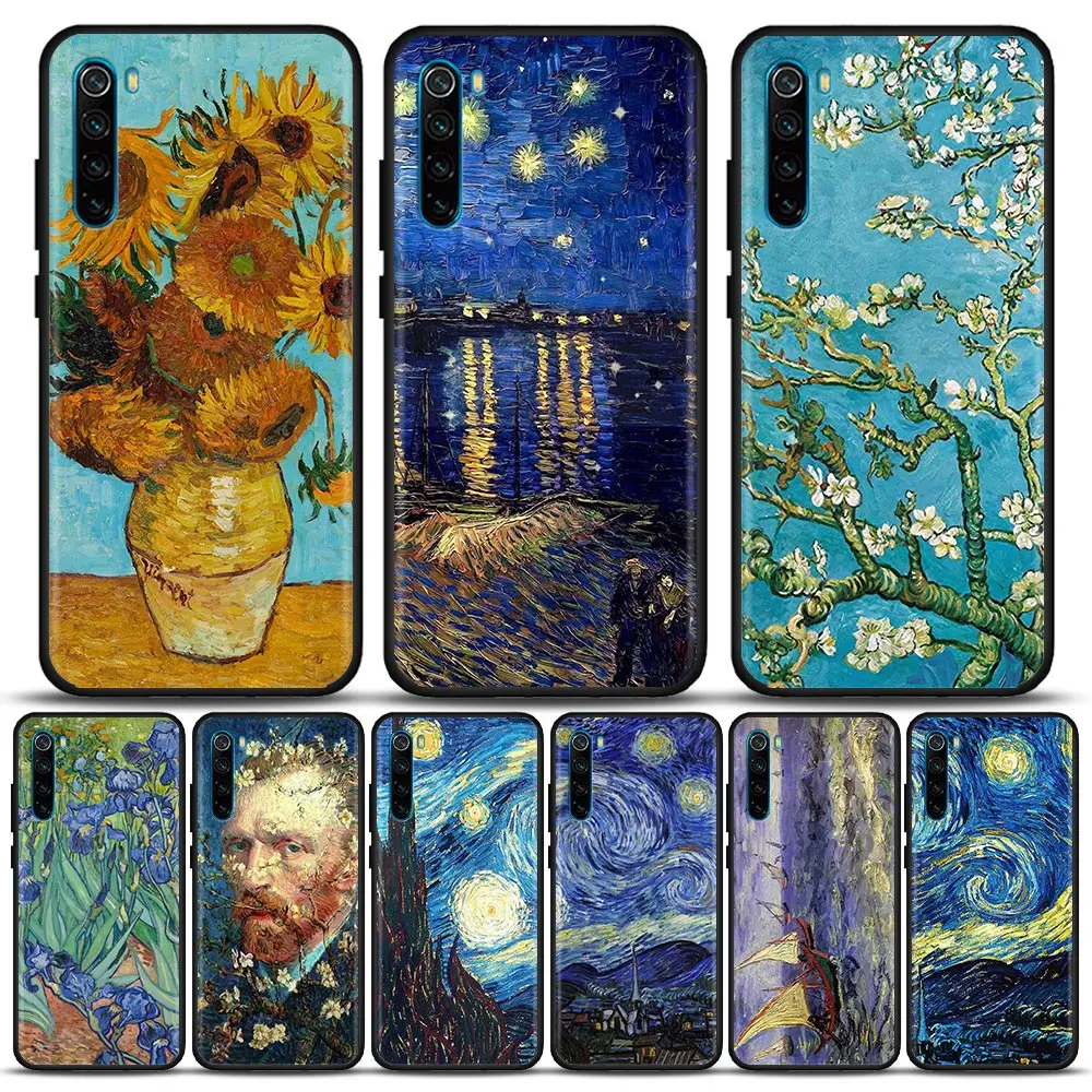 Van Gogh Painting Silicone Redmi 9 Case For Xiaomi Redmi 9 9A 9C 8 6 7 7A 8A 10 K40 K50 Pro Case Soft Cover Starry Sky Sunflower