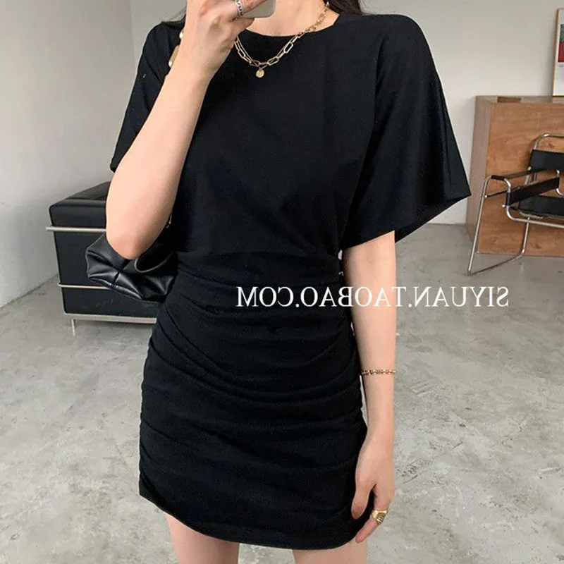 2025 verano señora concisa moda acanalada abrigo vestido de cadera mujeres Color sólido faldas cortas finas mujer Chic coreano Sexy vestido de fiesta