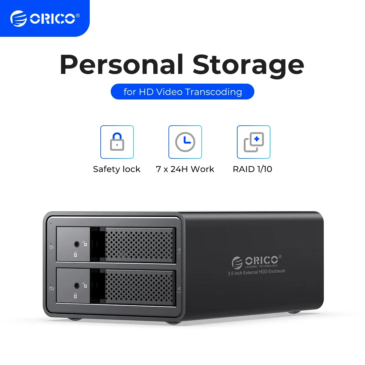 

ORICO 2 Bay HDD Docking Station with RAID 2.5''/3.5'' SATA to USB 3.0 Hard Drive Enclosure with Internal Power Aluminum 44TB Max