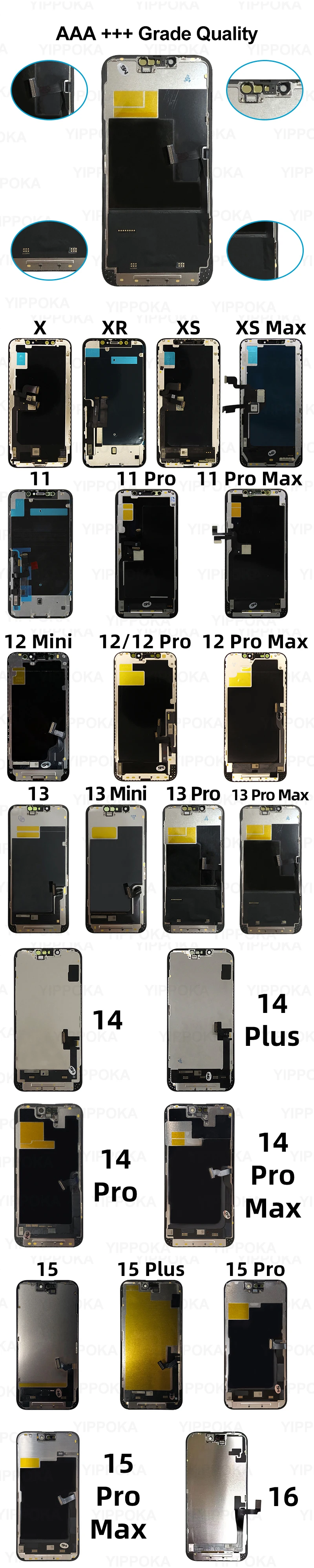 For iPhone X XR XS Max 13 Pro Max LCD 3D Touch Screen Digitizer For iPhone 14 12 Pro Max Display 12 Mini 15 LCD 16 Plus 17 Pro