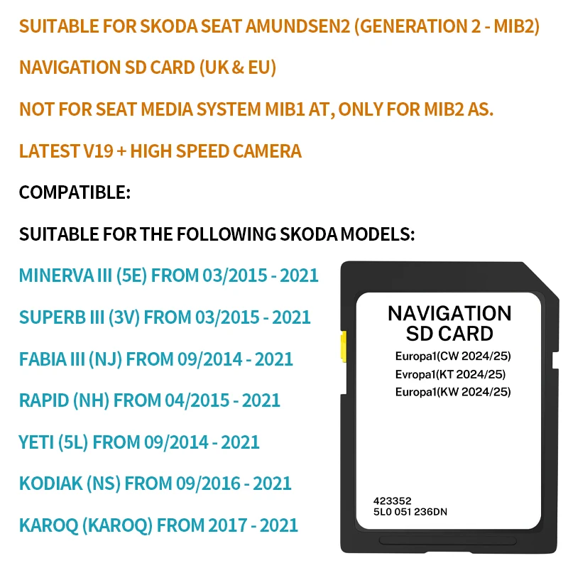 2024-2025 خرائط بطاقة SD سعة 32 جيجابايت لـ Skoda Media AS V19 MIB2 satnav Octavia، Superb، Rapid #5