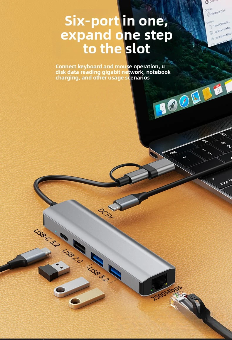Typ-C USB 2-in-1 Gigabit kabelgebundene Netzwerkkarte für Laptop und Tablet USB auf Ethernet 2.5 – Detail 2