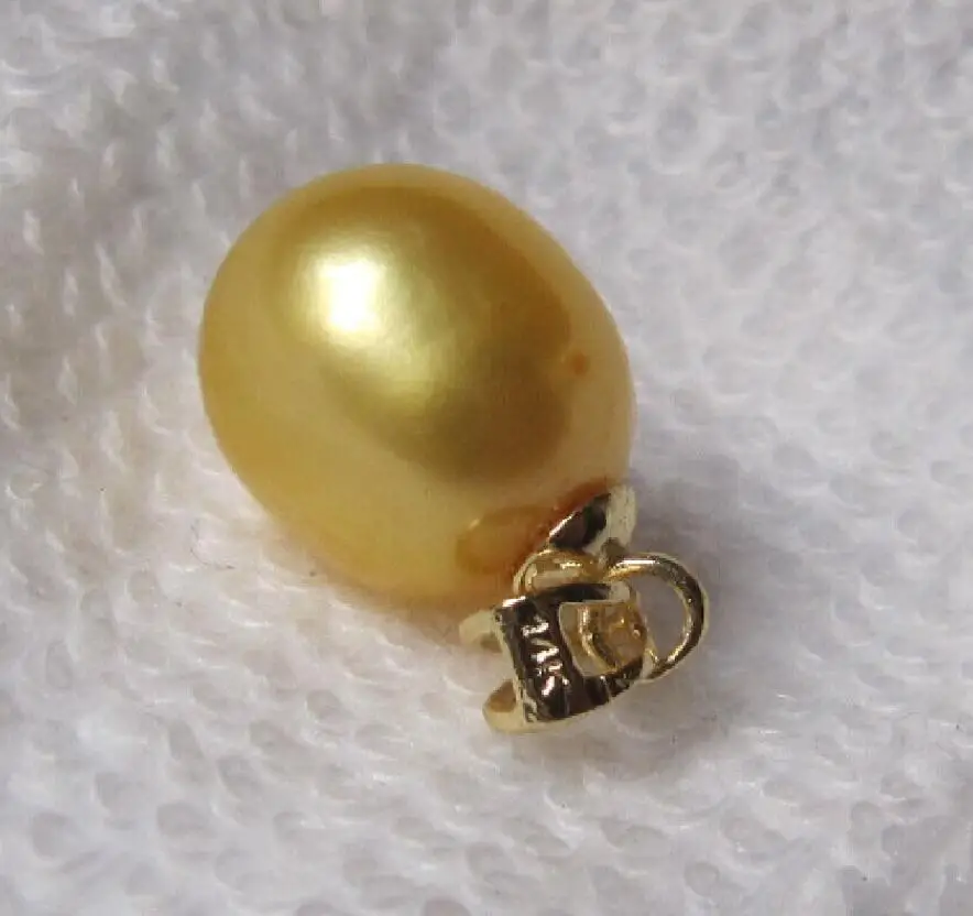 

14k Simple and generous AAAA 9-11mm Authentic south sea gold Pearl pendant Necklace 18in