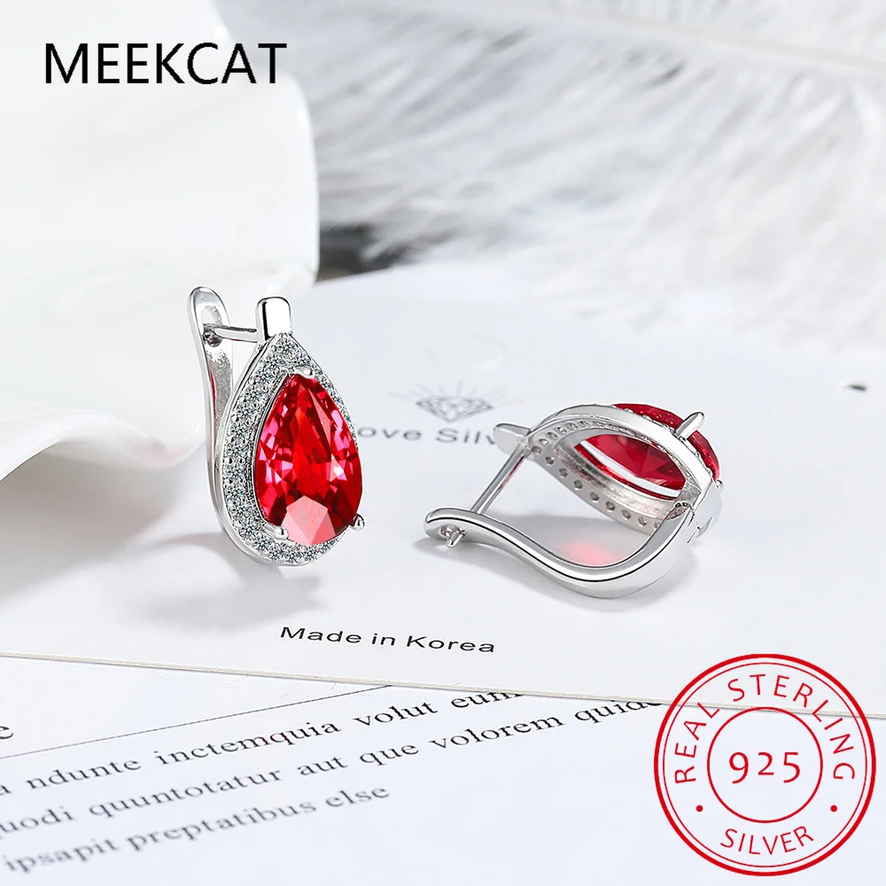 Pear Cut Created Blue Sapphire 925 Sterling Silver Hoop Earrings for Women Fashion Statement Gemstone Jewelry Huggies view 2