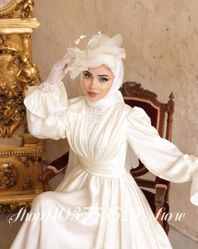 カスタムメイドのムスリムウェディングドレス、フルラップ、聖なる白、エレガントなイブニングドレス、婚約ドレス、中東イスラムのイブニングドレス