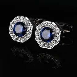 High Quality Blue Crystal French Shirt Cufflinks For Father Gifts Men's Rhinestones Buttons Wedding Groomsmen Farors Jewelry