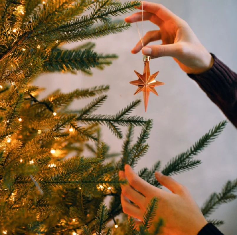 Восьмиугольная форма 3d блестящая оранжевая звезда хорошего качества гальваническая подвеска рождественская звезда украшения украшение для рождественской елки