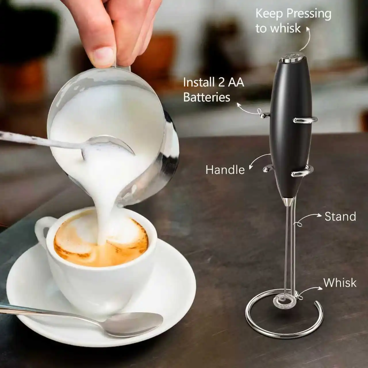 휴대용 강력 우유 거품기 주방용 커피 라떼 카푸치노 말차 선물용