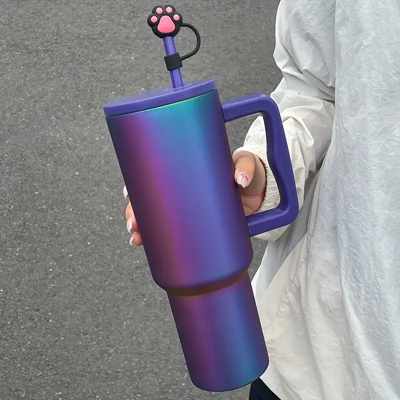 

1.2L/40oz Large Capacity Stainless Steel Double-Wall Vacuum Insulated Tumbler with Straw & Wide Handle ,Reusable Water Bottle