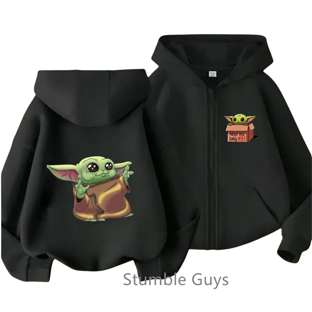 2025 Kawaii Baby Yoda Print Hoodie Children's Fashion Street Zipper Hoodie Suit Casual Jogging Manda Sweatshirt Funny Cartoon