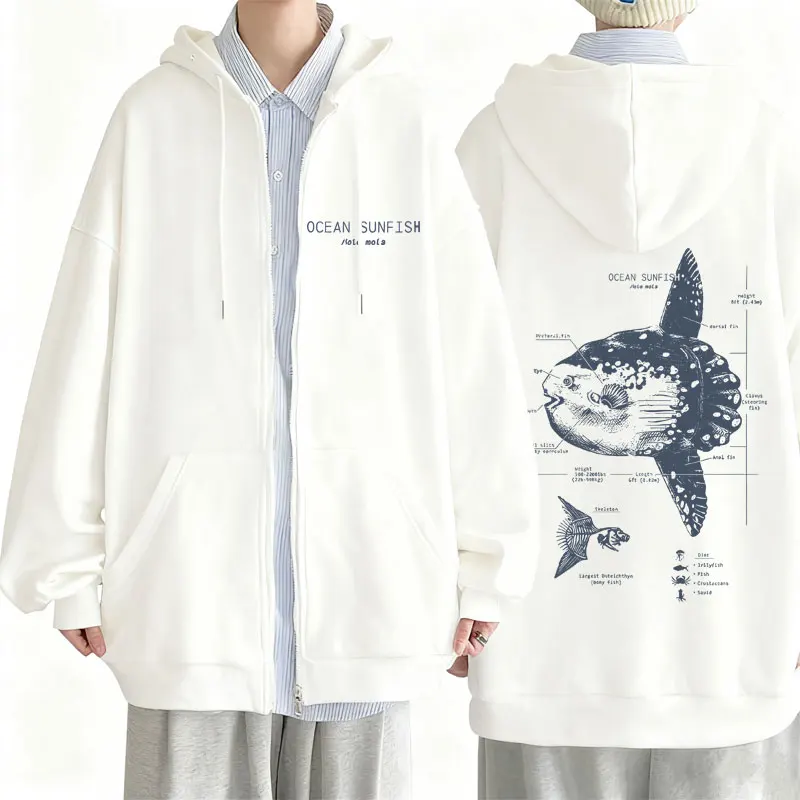 

Marine Animals Ocean Sunfish Anatomy Graphic Zipper Hoodie Men Women Casual Oversized Hoodies Men's Fashion Vintage Zip Up Coat