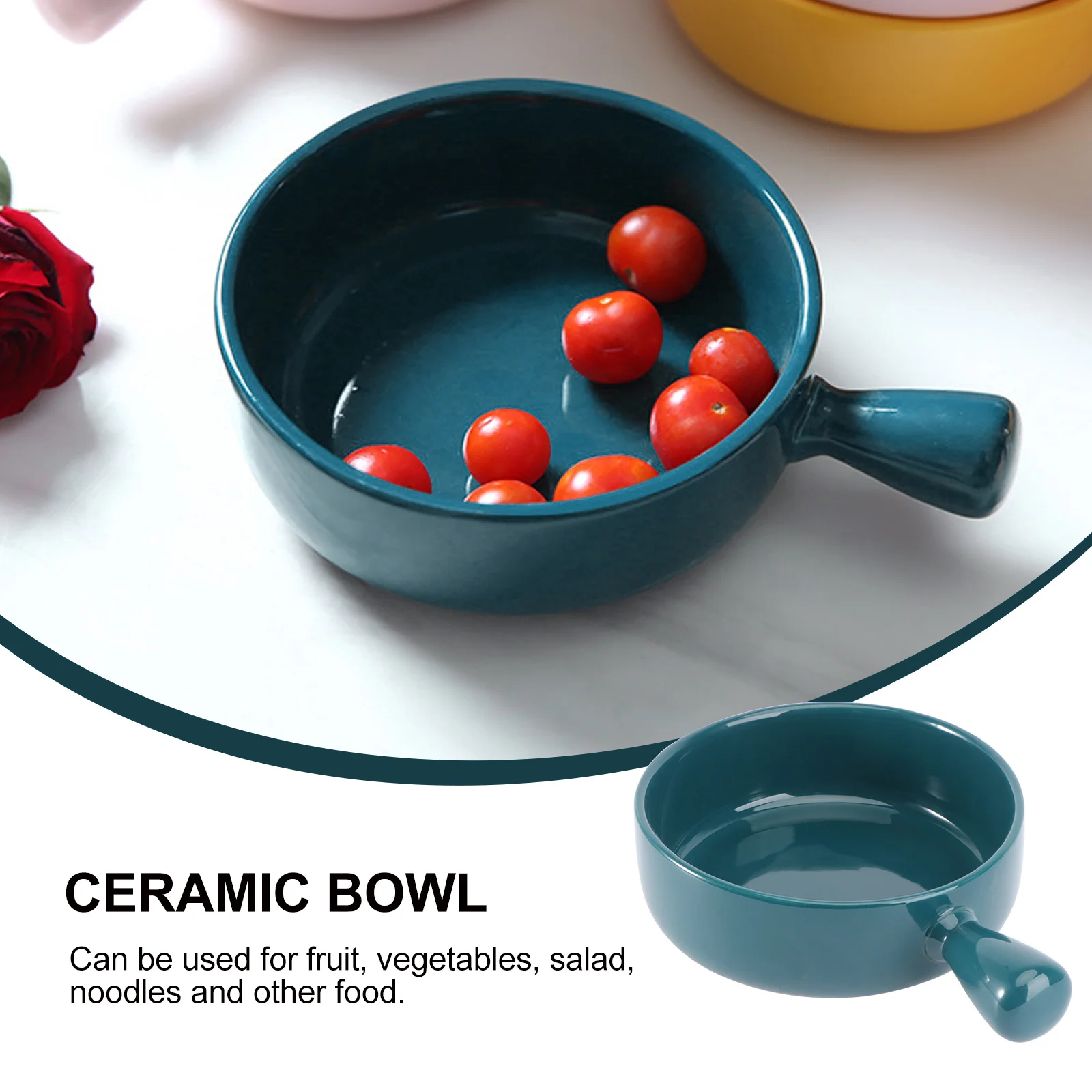 

Dark Blue Ceramic Salad Bowl Exquisite Cooking Pan Ovenware Kitchen Noodle Bowl Handle for Home Milk Porridge Pot