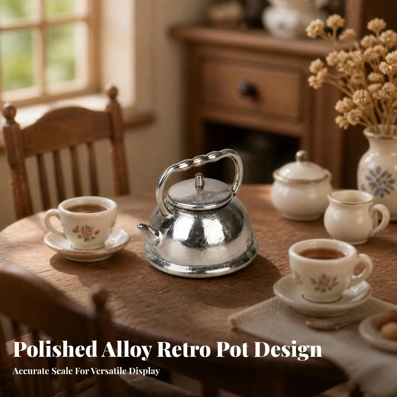 Dollhouse Mini Metal Kettle Gold Teapot 1 12 Scale Kitchen Tiny Display Accessory for Miniature Scene