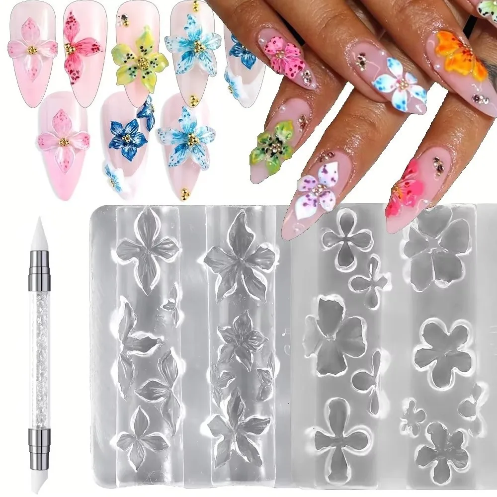Creative 3Pcs/Set 3D Nail Mold Carving Template DIY Nails Resin Molds UV Resin Hawaii Hibiscus Flowers Mold