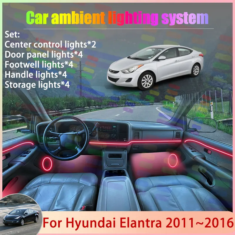 

For Hyundai Elantra 2011~2016 MD UD JK Avante MK5 2/18 in 1 Car Atmosphere Light Lamp RGB Shade Ensemble Streamer Atmosphere Set