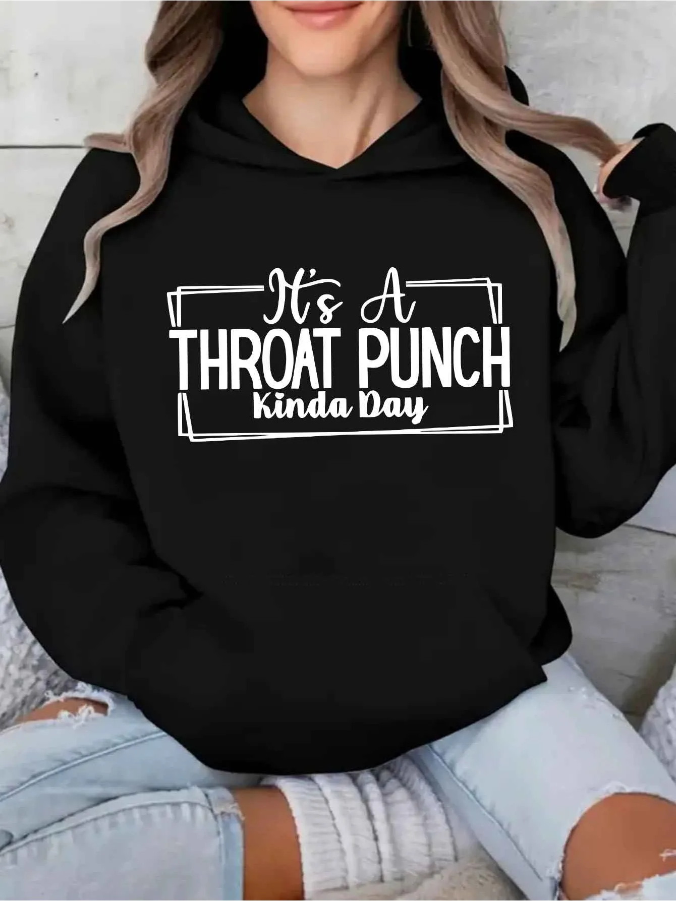 

Специальное продвижение! Элегантная женская одежда - "IT'S A THROAT PUNCH KINDA DAY" с принтом, пуловер с длинными рукавами и капюшоном
