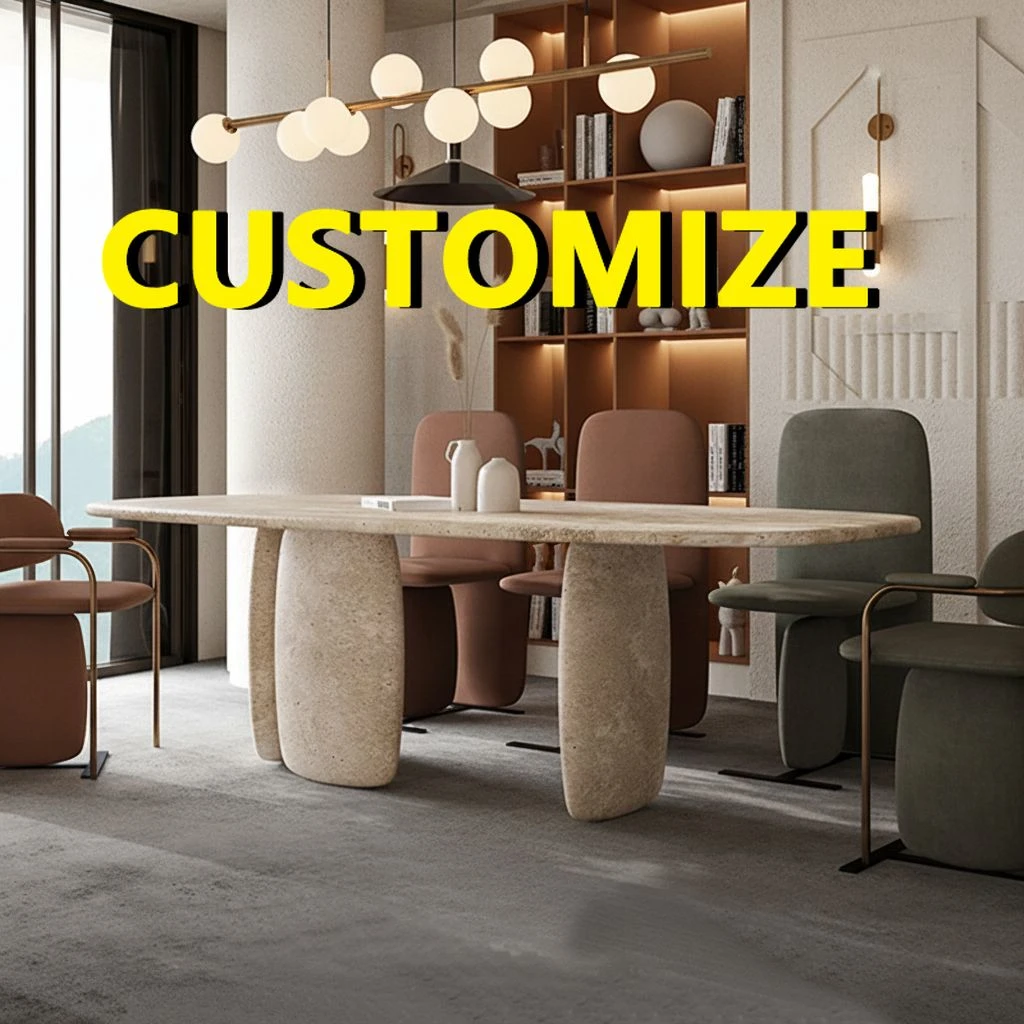 Any Size Custom Organic Modern Solid Marble Oval Dining Table Original Stone Tone Luxury Apartment Villa Daily Dining Home Goods