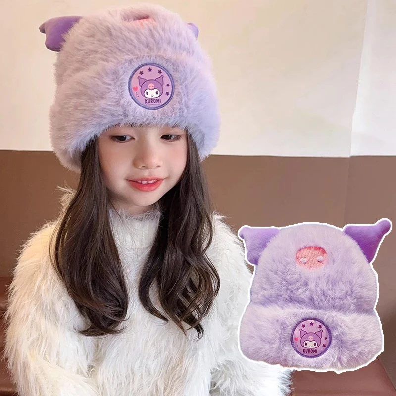 

Sanrio Children Hat Kawaii Hello Kitty Kuromi Outdoors Keep Warm Cold-proof Cap Autumn Winter Ear Protection Hat Kid Gift
