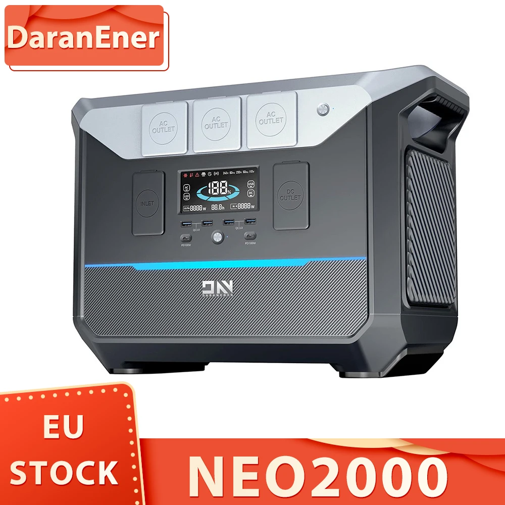 DaranEner NEO2000 Portable Power Station 2073.6Wh LiFePO4 Battery Solar Generator 2000W AC Output 1.8 Hours Full Charge 14 Ports