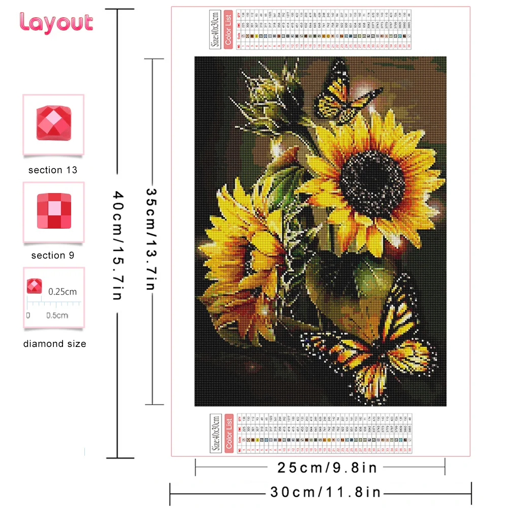 Huacan Diamond Embroidery Sunflower Cross Stitch Kit Full Mosaic Butterfly Home Decorative Rhinestone Pictures