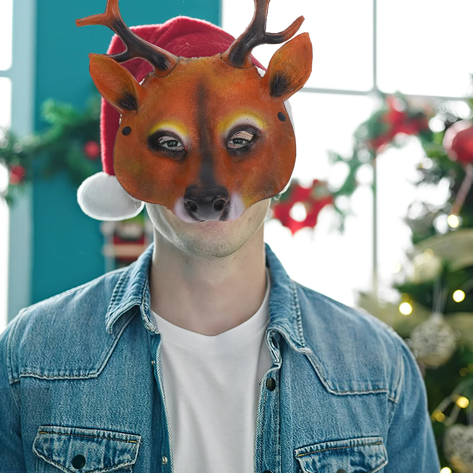 

Reindeer Mask Premium Material Halloween Costume Prop Full Face Masquerade Party Antlers Cosplay Halloween Reindeer Mask