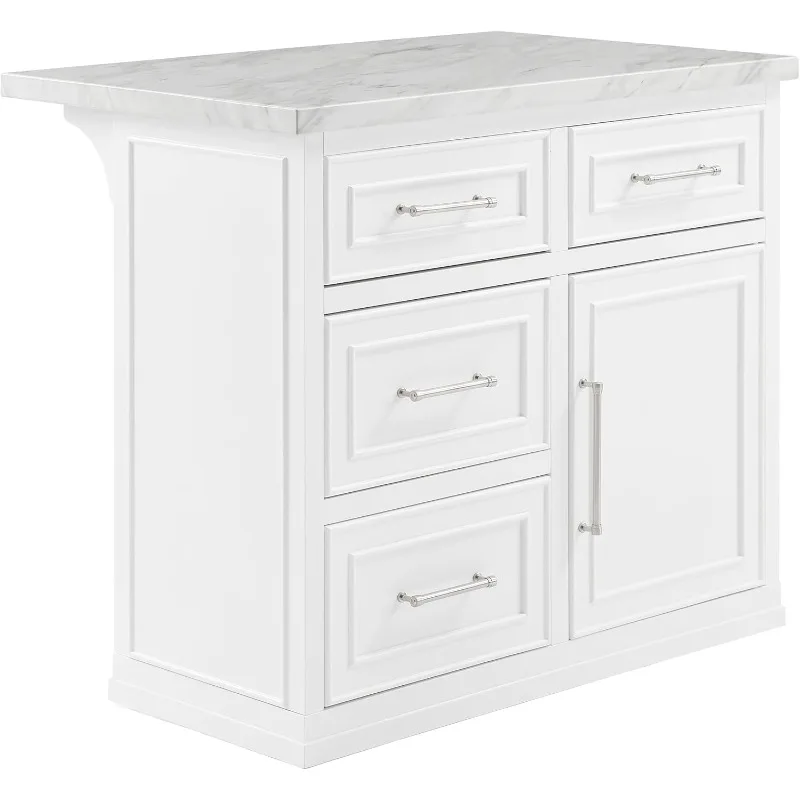 Cutler Kitchen Island with Faux Marble Top  White Features An Elegant White Faux Marble Countertop