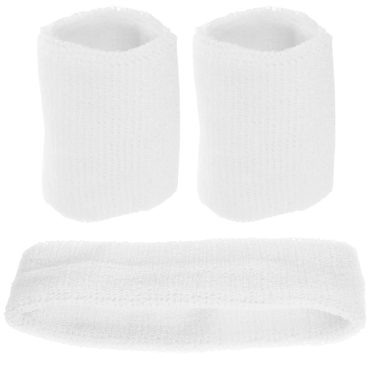 

1 set Sports Sweatbands Set White Headband Wristbands Kit Absorbing Sweat Ventilation Elastic Yoga Running Basketball Practical