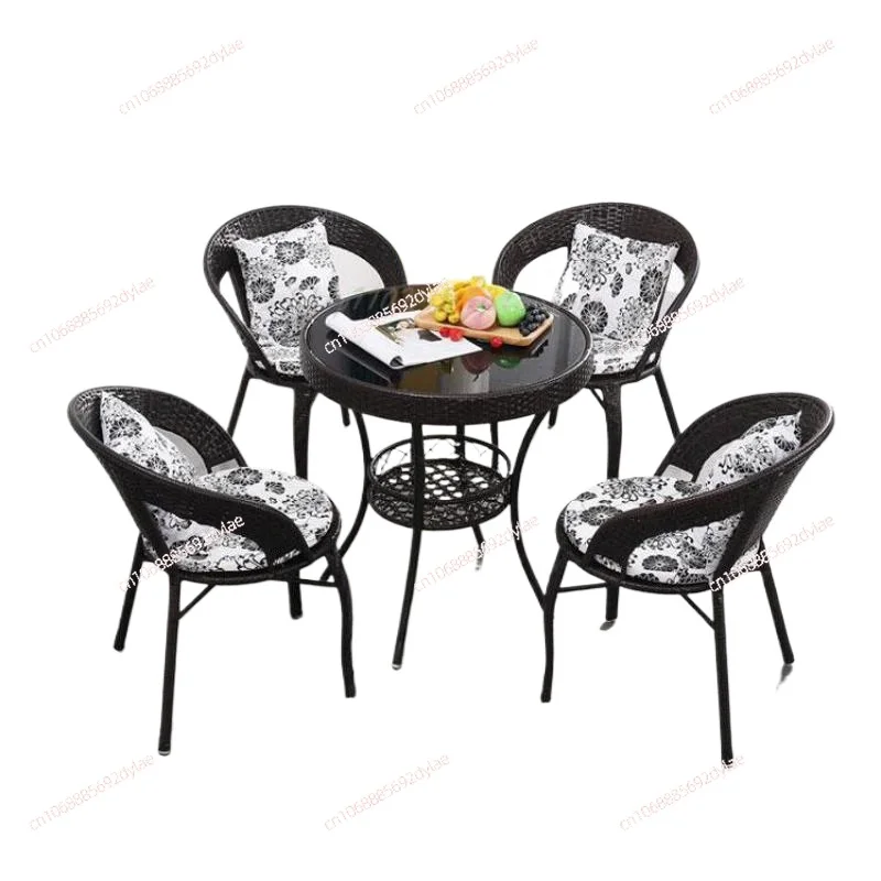 

Balcony Table and Chair Combination Rattan Chair Three-piece Set Small Tea Table Coffee Table Outdoor Leisure Backrest Chair