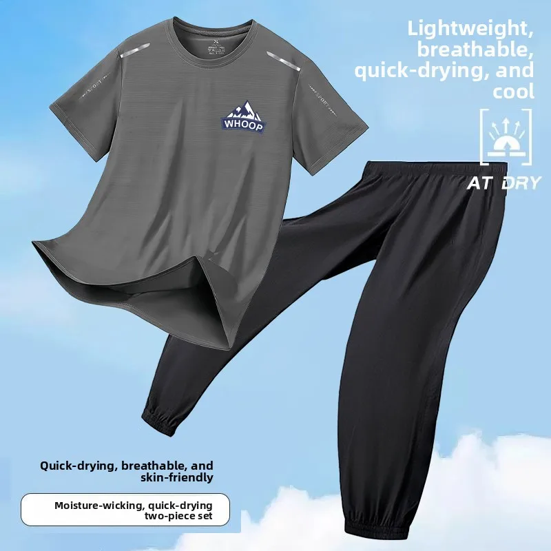 

Men's Sport T-irt Qui Dry round Ne Running Top Ice Sensation 2025 Summer Two-Piece Set Casual Running Outfit