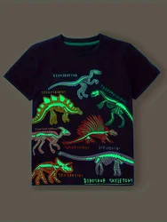 Luminous Colorful Dinosaur Print Boys T-shirt - Lightweight and Comfy Summer Tee Tops