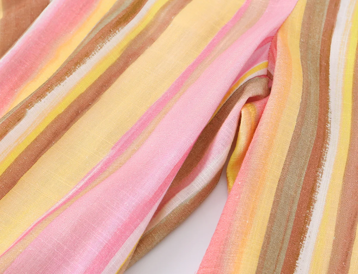 HH Damen Sommer Bunt Gestreifte Weite Hose mit Hohem Bund, Bodenlange Hose für Freizeit, Resort, Strand und Business – Detail 6