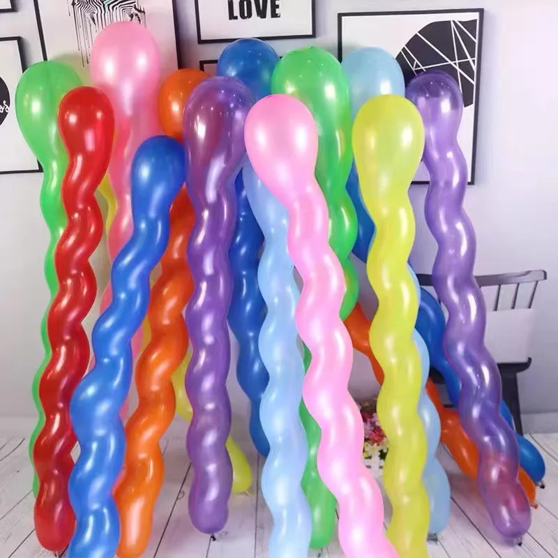 100pcs Balloon Long Strip Spiral Style Color Latex Gathering Party Birthday Wedding Decoration Balloon Design with Inflator