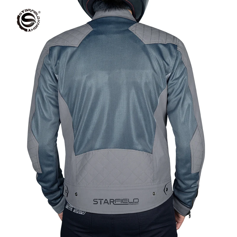 Star Field Knight Grey Motorcycle Jackets Riding Men's Clothes Summer Mesh Breathable With Protective Equipment Accessories