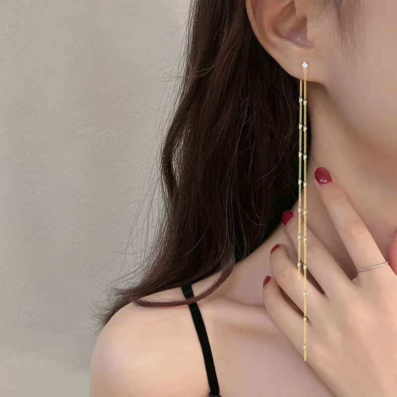 BLIJERY Korean Women Super Long Tassel Earrings Elegant Shiny Metal Sequins Hanging Dangle Earrings Trendy Ladies Jewelry Gift