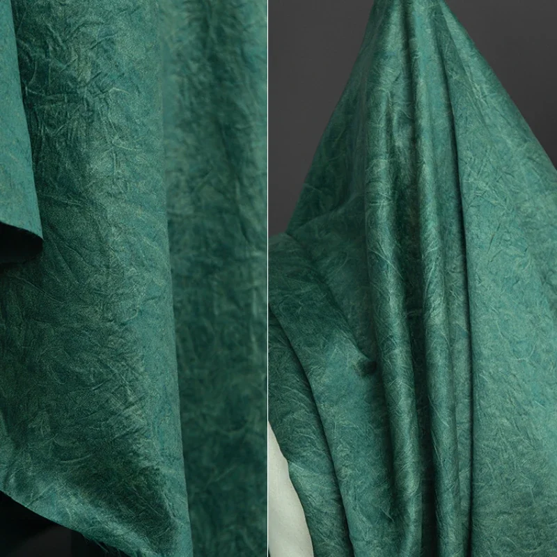 Dark Green Wrinkled Fabric High-end Pleated Shirt Hanfu Camisole Dress Clothing Designer Fabric