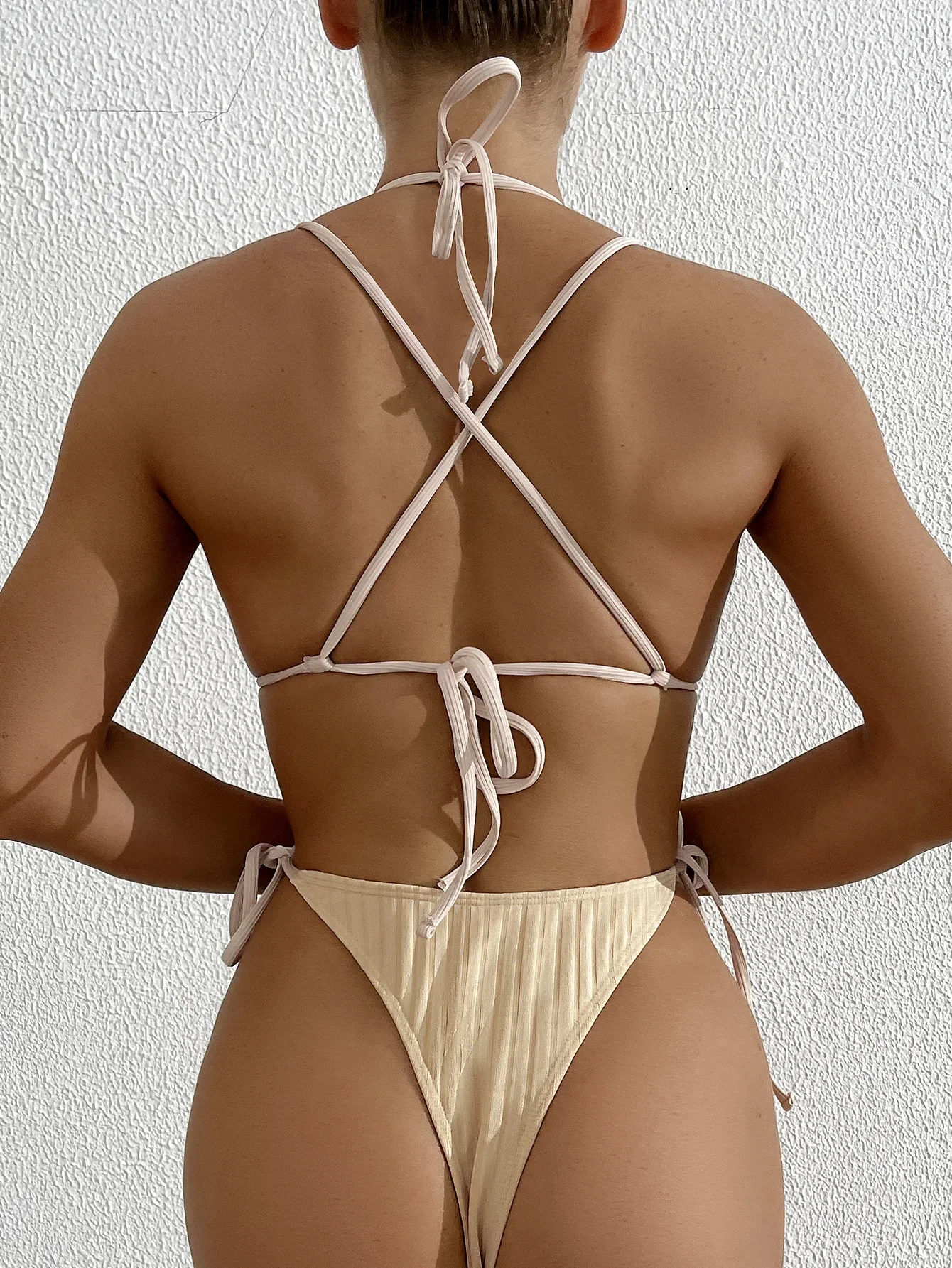 sexy solid wrinkled backless bandage swimsuit one piece ring hollow bikini thong swimwear bodysuits women biquini bathing suits