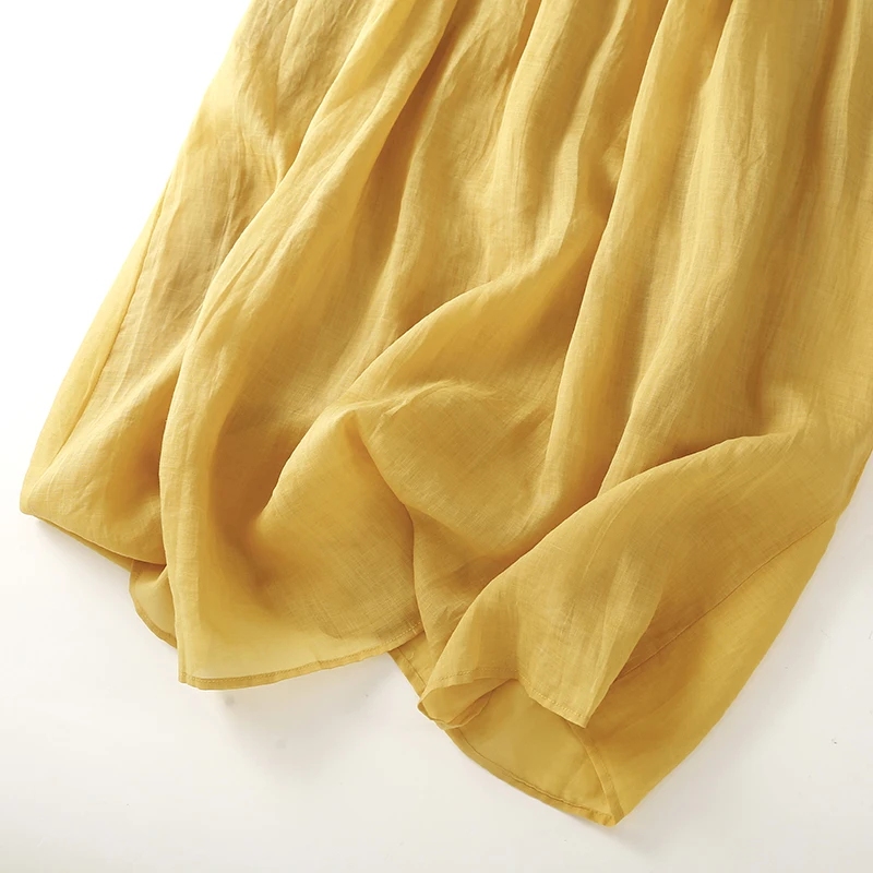 Yellow Skirt Versatile Summer New Sle Artistic Retro Heavy Eming Cotton Linen Loose Midi Dr A-Line Silhouette Long S...