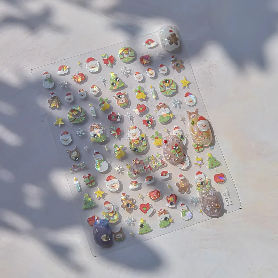 1 قطعة 5D كريستال الماس الفاخرة مسمار الفن ملصقات ثلاثية الأبعاد DIY بها بنفسك عيد الميلاد الكرتون ندفة الثلج سانتا كلوز مسمار لوازم الديكور الشارات