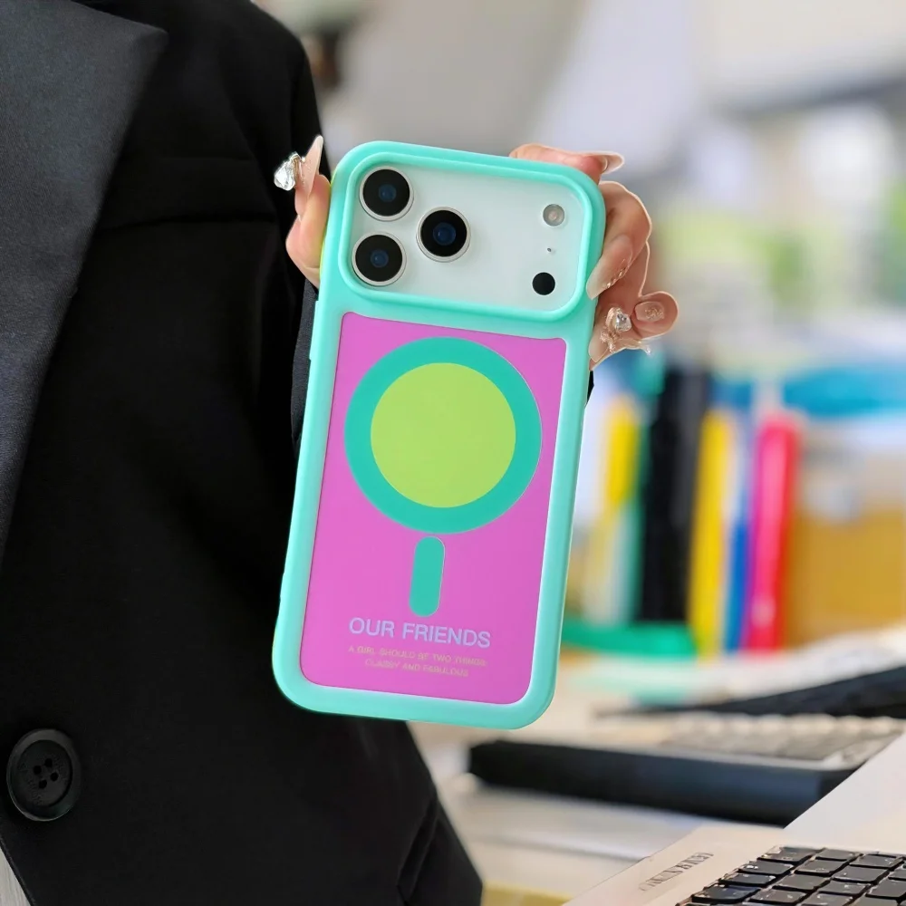 Modne, kreatywne etui magnetyczne z efektem kontrastu kolorów do iPhone'a 17 Pro Max 16 15 14 Pro Max 13, odporny na wstrząsy bumper w kolorach dopaminowych. — zdjęcie produktu 3