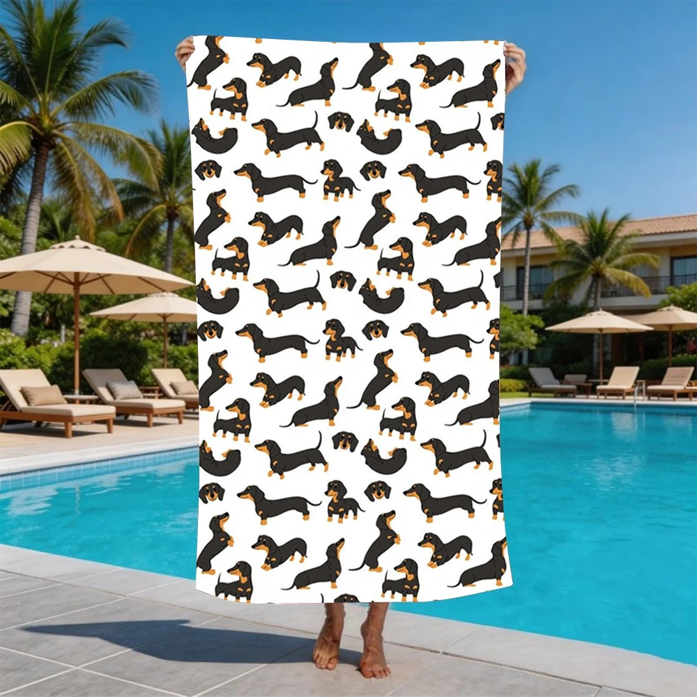 All Over Print Cute Dachshund Dog Beach Towel Quick Dry Sand Resistant Bath Towel for Beach Pool Camping Daily Use