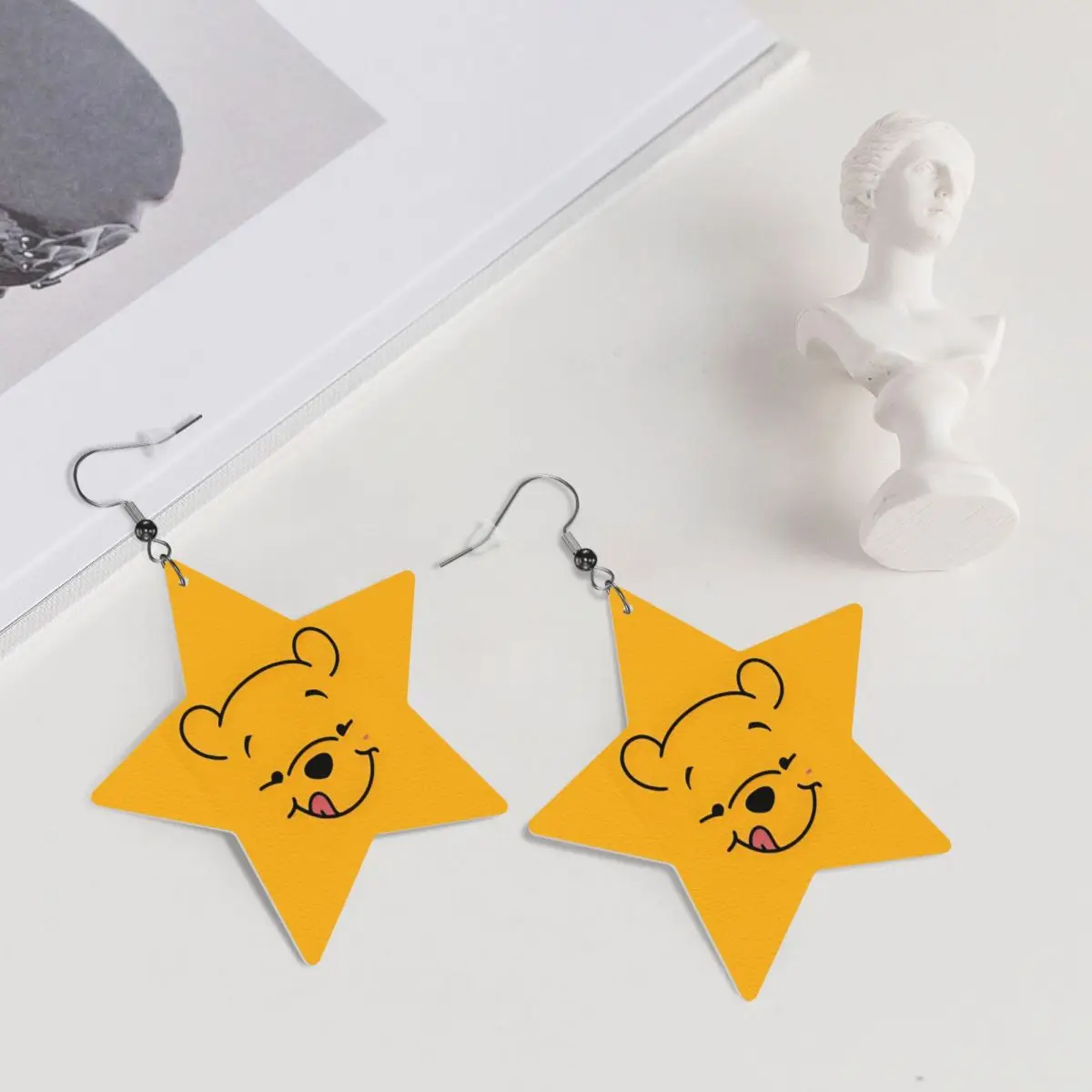 Custom Winnie The Pooh Leather Teardrop Earrings for Women Leather Earrings Fashion Lightweight for Parties Holidays view 5
