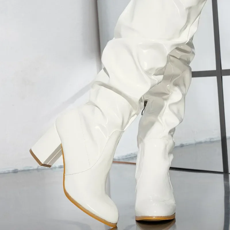 2024 Autumn and Winter Fashion Over The Knee Women Boots Genuine Leather Pleated Sexy Over The Knee High Heels Women Botas Mujer