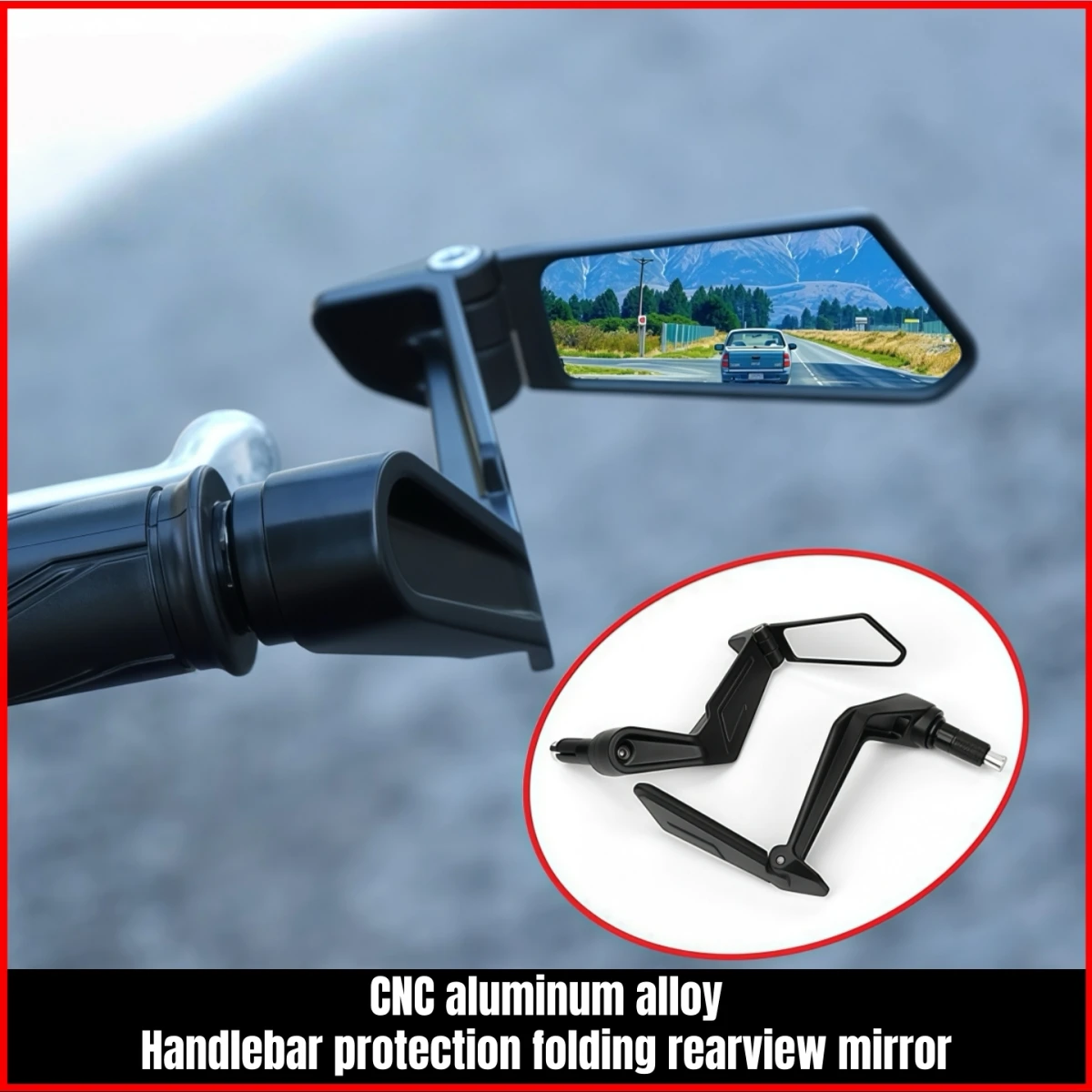 Motorcycle Modified Rearview Mirror, Aluminum Alloy Handlebar Guard, Modified Horn-Shaped Two-In-One Folding Mirror, Horn-Shaped Guard Plate, Modified Curved Folding Reflector, Universal Model