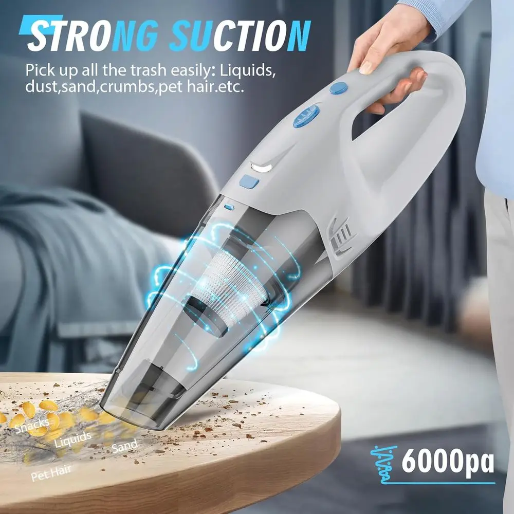 Cordless Hand Vacuum with LED, Multi-Tool Kit, 1.6lbs Portable Cleaner for Cars, Pets & More