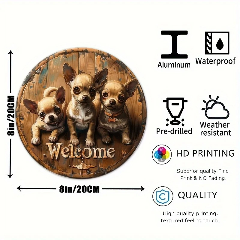 Round Metal Aluminum Sign Art Cute Dog Wreath Decorative Plates Entrance Decor Gift Mask Theme For Bar Club Home Room Wall Decor