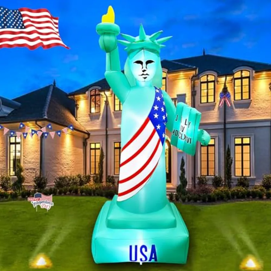 

Outdoor 8 Ft Statue of Liberty inflatable decoration with built-in LED lights, red-white-blue patriotic theme, weather-resistan