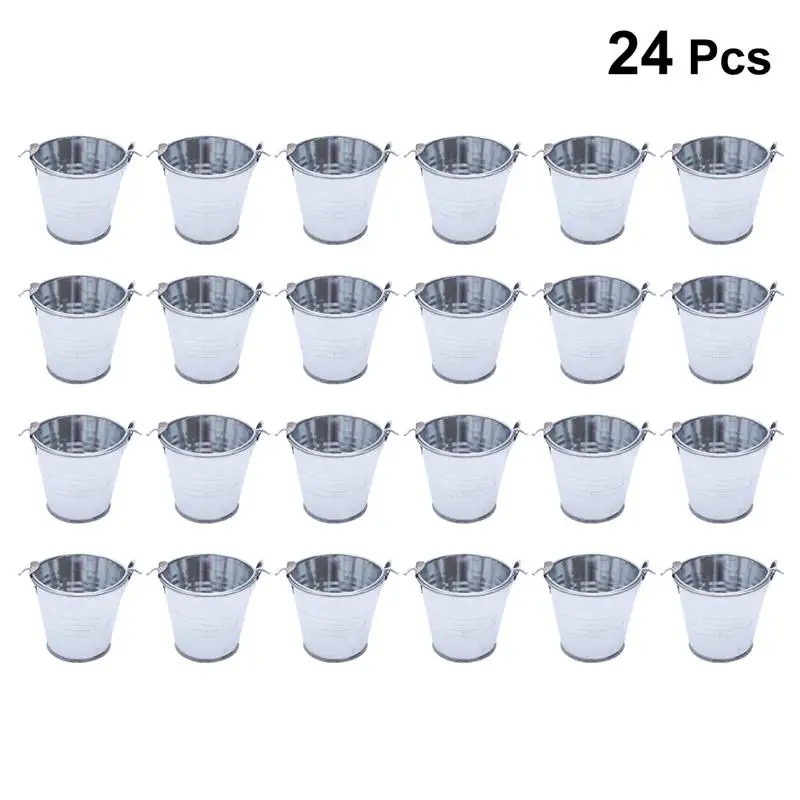 

24pcs Creative Tinplate Mini Bucket Metal Bucket Flower Pots Home Decoration Small Iron Balcony Planters Desktop Decor For Home