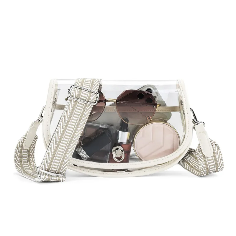 OUIO Phone Pouch Fashion Clear PVC Saddle Bag Gold Twist Lock Leopard Adjustable Strap Transparent Crossbody Purse For Women view 4