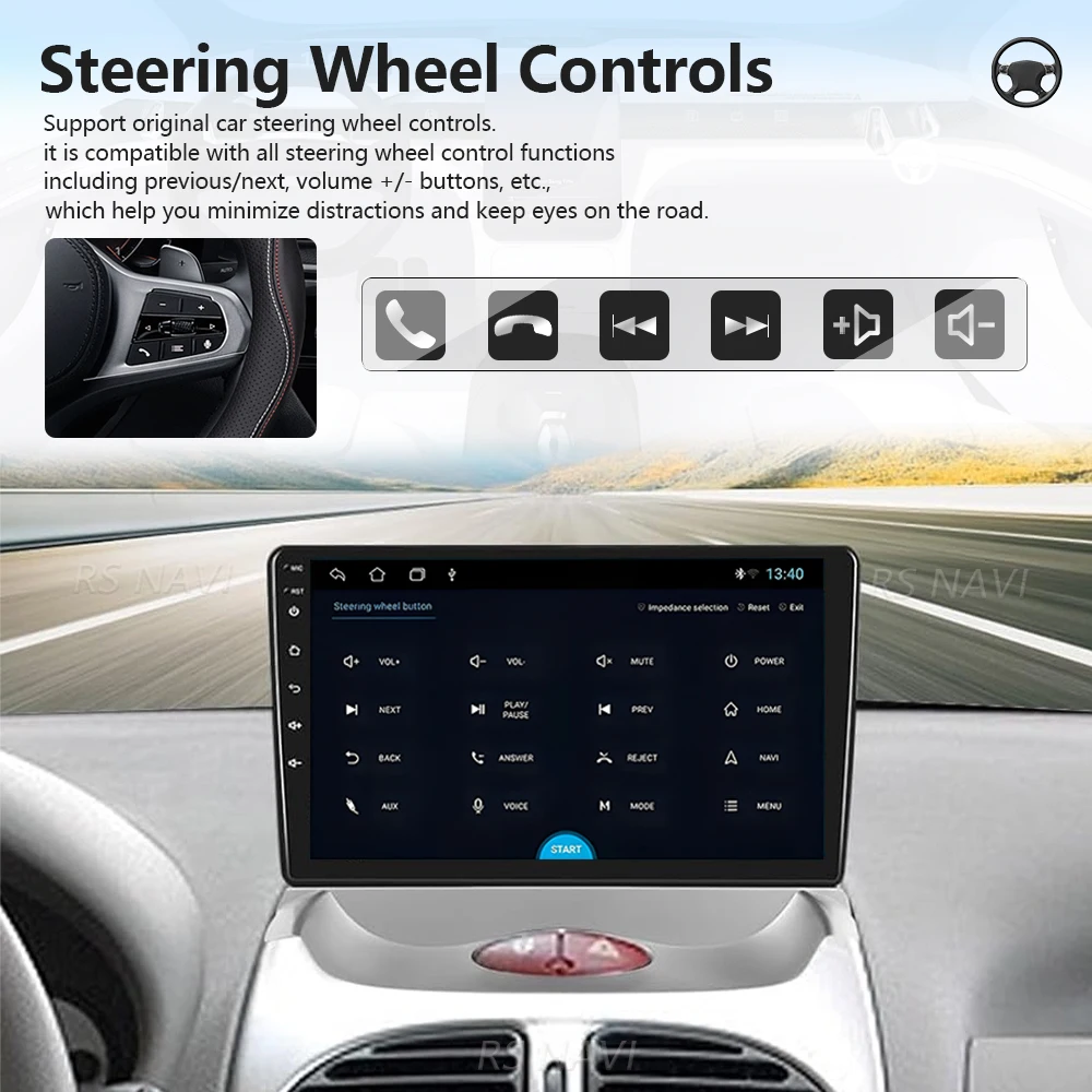 For peugeot 206 2004 - 2008 Citroen C2 2006 - 2013 Plug and Play Snapdragon Carplay Auto 2K Screen Car Radio Player Android 16 view 2